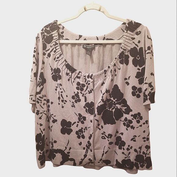 INC International Concepts Sweater Gray Taupe and Black Floral Button Down 3X - Picture 1 of 5
